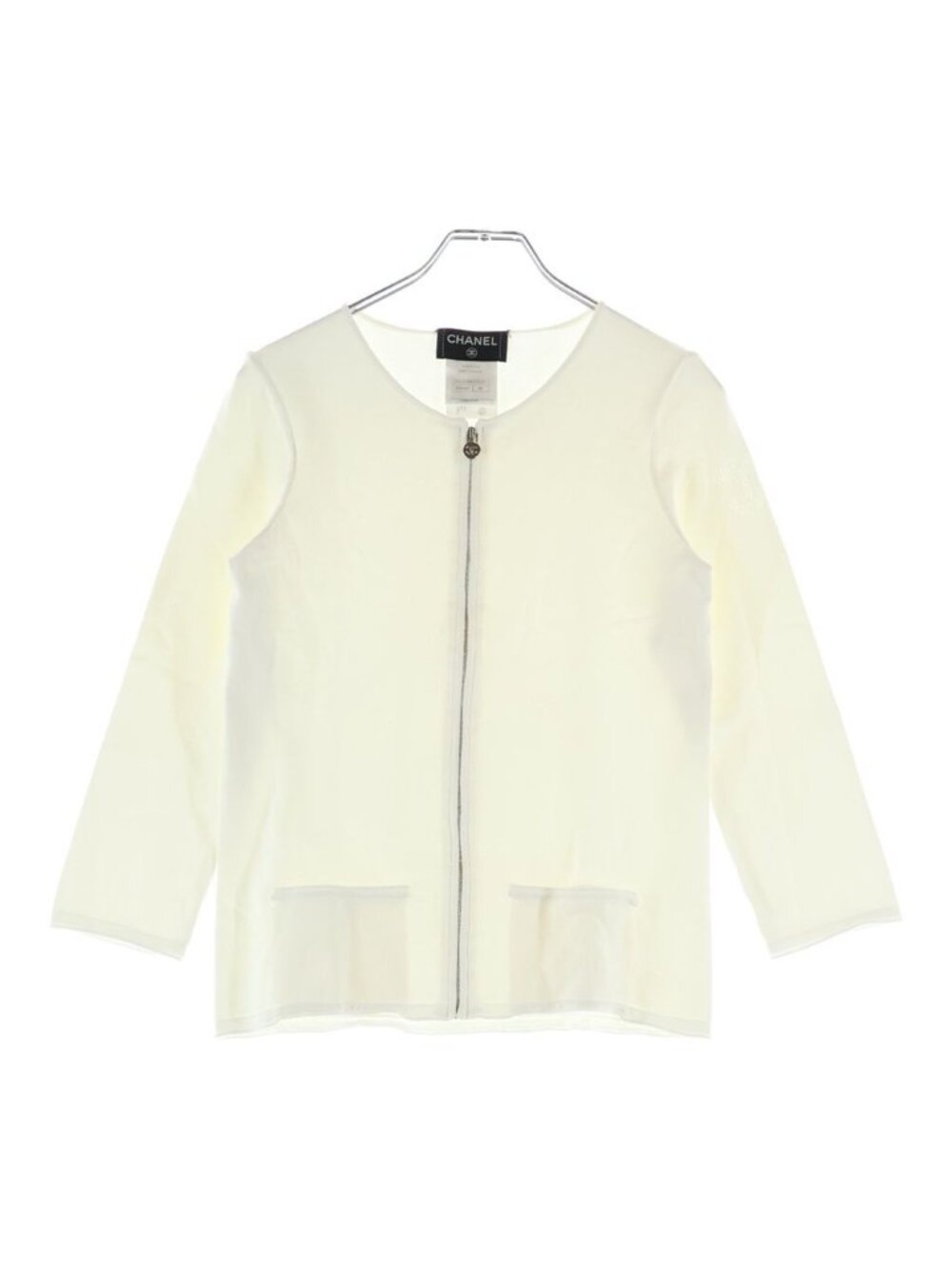 Chanel Crew Neck Zip Cardigan White 34